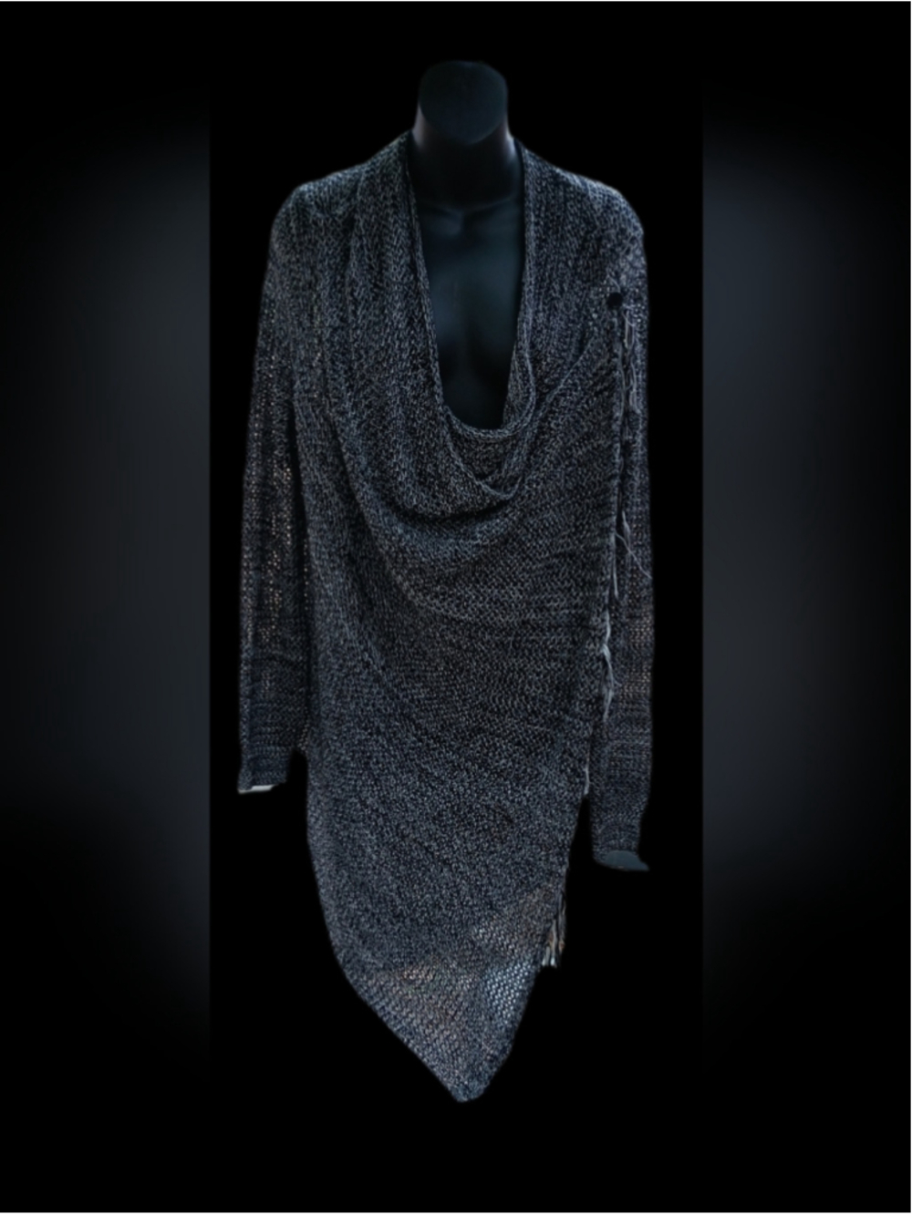 Long Sleeve Wrap Pancho Black/White Size M